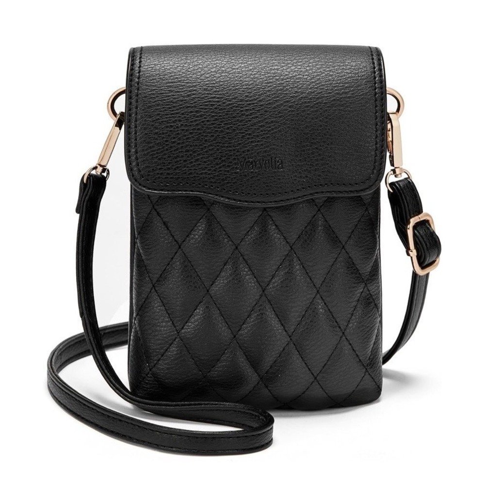 Marvolia Small Crossbody Bag Women Vegan Leather Phone Purse Black Quilted NEW